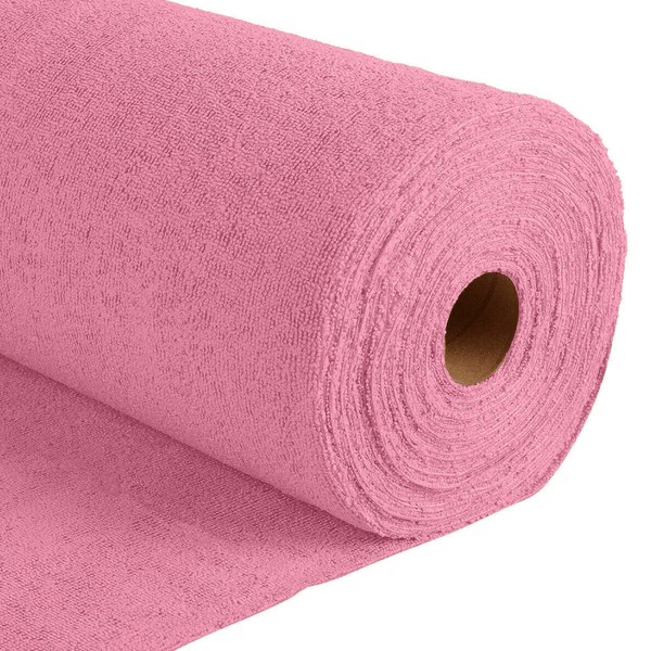 Roll of pink microfibre on a white background