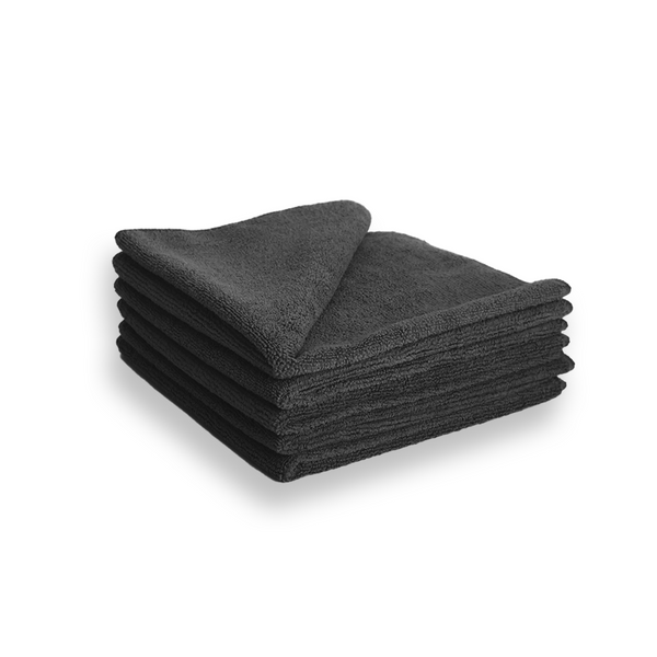 A stack of Charcoal 330gsm microfibre cloths.