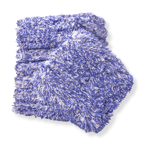 Bulk korean microfibre car wash pads in blue and white on a white background