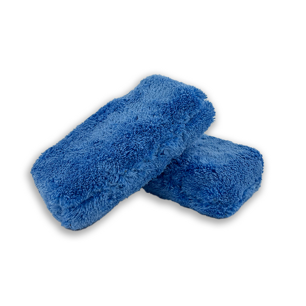 A blue fluffy plush microfibre sponge applicator
