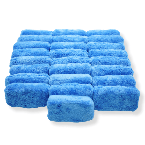 Bulk stack of blue plush microfibre applicators
