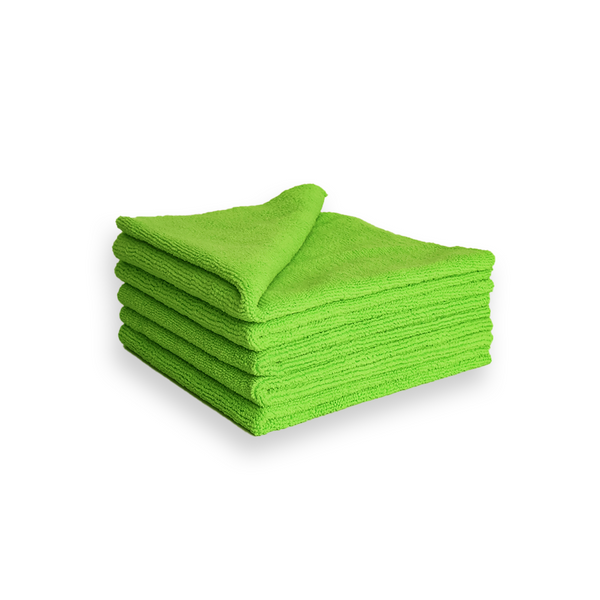 A stack of green microfiber buffing cloths