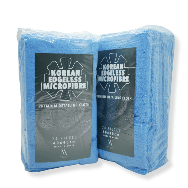 2 packs of korean edgeless microfibre in blue on a white background