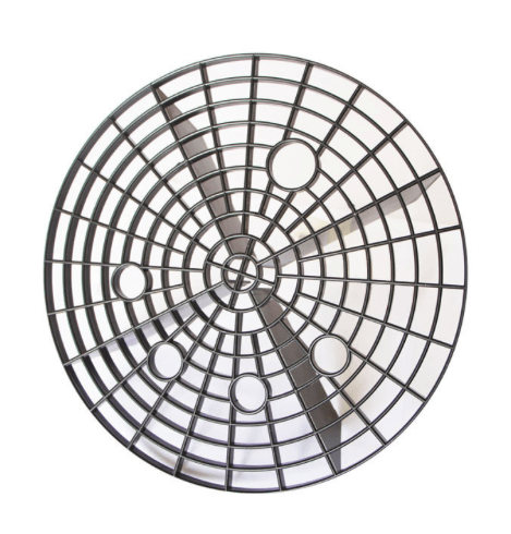 A circular black Grit Guard designed to trap dirt and grime during car washing, placed on a white background.