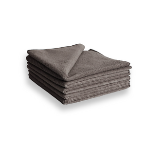 A stack of grey 330gsm microfibre cloths.
