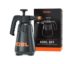 A black hand pump pressure foamer in a black colour with ADBL logo