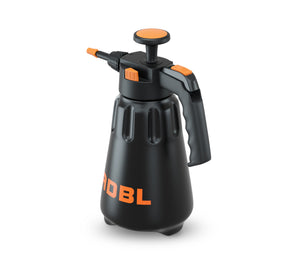 A black hand pump pressure sprayer in a black colour with ADBL logo
