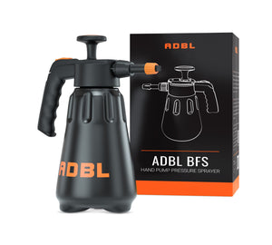 A black hand pump pressure sprayer in a black colour with ADBL logo