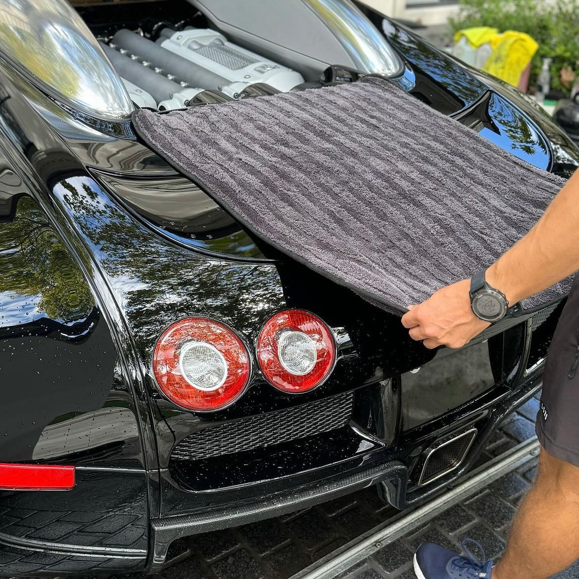Ultimate drying towel in use on a Bugatti 
