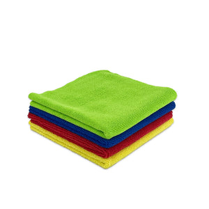 A stack of various coloured microfibre buffing cloths