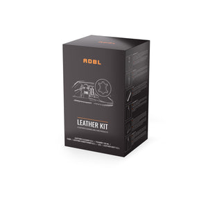ADBL Leather Kit retail box (6-in-1 leather cleaning and care products), black and brown packaging