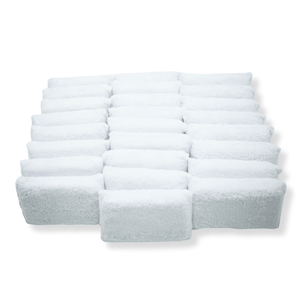 Bulk stack of white plush microfibre applicators