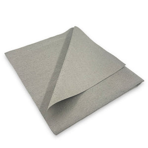 A grey PU coated microfibre chamois laid flat.