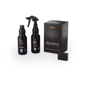ADBL Wheel Protect Set (new version) contents: 0.5L Tire Dressing, 0.5L Rimtector spray, application sponge, and product box