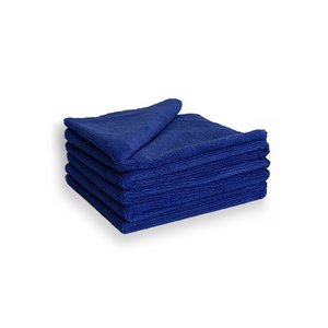 A stack of blue microfibre buffing cloths