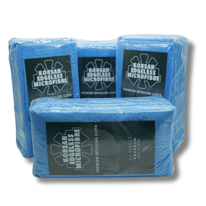 4 packs of korean edgeless microfibre in blue on a white background 